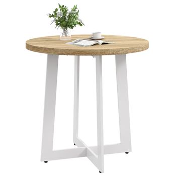 Mesa De Comedor Para 4 Personas De Mdf Acero Homcom Ø80x75 Cm Roble