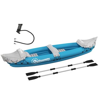 Kayak Hinchable Outsunny Plástico Acero, 318x80x50 Cm, Azul