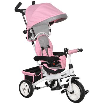 Triciclo Para Bebés De Metal Poliéster 95x50x106 Cm-homcom. Rosa