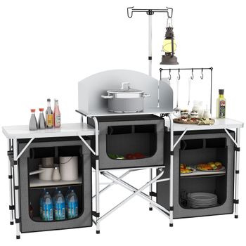 Mueble De Cocina Para Camping Outsunny Aluminio, 172x48x119 Cm, Gris