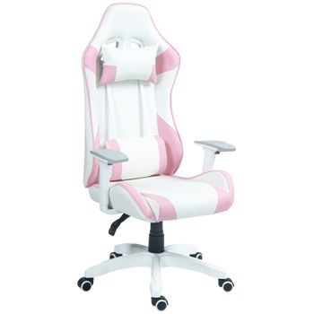 Silla Gamer Reclinable De Plástico Espuma Homcom 67x60x120-128cm Rosa