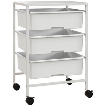 Carrito Auxiliar De Acero Pp Homcom 40,8x33,5x60,5 Cm Blanco