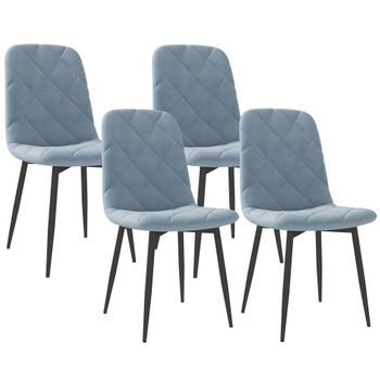 4 Sillas De Comedor De Terciopelo Homcom 45x54x87 Cm Azul Claro