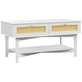 Mesa De Centro De Melamina De Madera Homcom 100x50x50 Cm Blanco