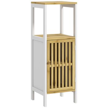 Armario Alto De Baño De Bambú Mdf Homcom 32x30x90,5 Cm Natural