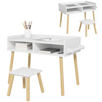 Juego De Mesa Y Silla Infantil Para Jugar Dibujar Blanco Homcom