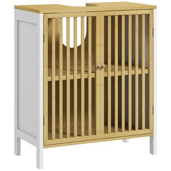 Mueble Para Debajo Del Lavabo De Bambú Mdf Homcom 60x30x70 Cm Blanco