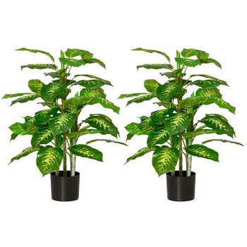 Juego De 2 Plantas Artificiales De Peva Homcom Ø17x95 Cm Verde