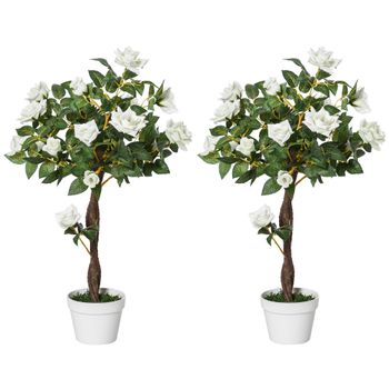 2 Rosas Artificiales De Pe Pp Cemento Outsunny Ø18x90 Cm Blanco