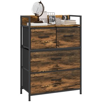 Mueble Organizador De Mdf Acero Homcom 60x29x85 Cm Marrón Rústico