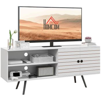 Mueble De Tv Para Salón De Melamina Homcom 145x38x65 Cm Blanco