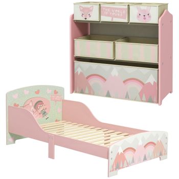 Conjunto 1 Cama Infantil+1 Estantería Para Juguetes Rosa Zonekiz