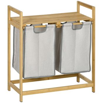 Cesto Para Ropa Sucia De Bambú Poliéster Homcom 64x33x73 Cm Natural