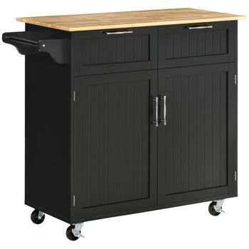 Carro De Cocina De Mdf Madera De Caucho Homcom 104x46x91 Cm Negro