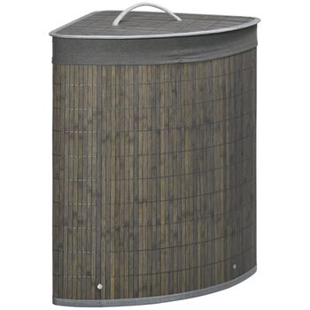 Cesto Ropa De Bambú Algodón Poliéster Metal Homcom 38x38x57cm-gris