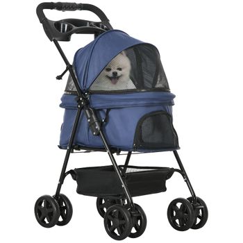 Cochecito Para Mascotas De Acero Tela Oxford 67x45x96cm-pawhut.azul