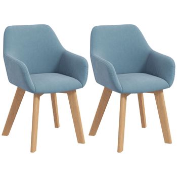 Sillas De Terciopelo Espuma Madera De Caucho Homcom 54x57x80 Cm-azul