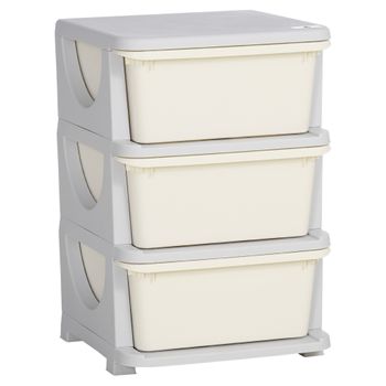 Organizador De Juguetes Para Niños Con 3 Cajones Asas Beige Homcom