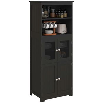 Alacena De Cocina De Mdf Vidrio Templado Homcom 60x30x162 Cm Negro