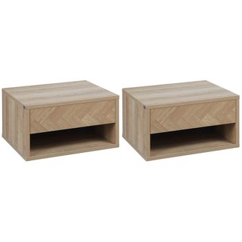 2 Mesitas De Noche De Melamina De Madera Homcom 37x32x21 Cm Natural