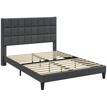 Estructura De Cama De Madera Lino Homcom 146x208x111 Cm Gris