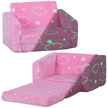 Sillón Infantil Plegable Tapizado De Tela Luminosa Rosa Aiyaplay