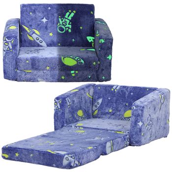 Sillón Infantil Plegable Tapizado De Tela Luminosa Azul Aiyaplay