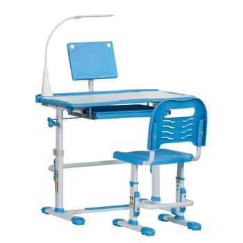 Juego De Escritorio Y Silla Para Niños Altura Ajustable Azul Homcom