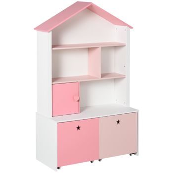 Estantería Infantil Con 4 Estantes Puerta Cajones Blanco Rosa Homcom