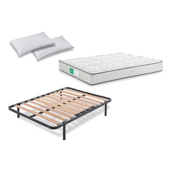 Colchón Flex Civic 150x190 Con Somier De Láminas Y 2 Almohadas Hipoalergénicas