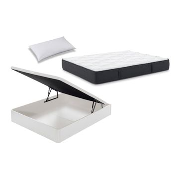 Colchón Flex Urban Visco 90x200 Con Canapé Abatible Madera Blanco Y Almohada Hipoalergénica