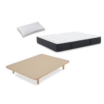 Colchón Flex Urban Visco 80x182 Con Base Tapizada Beige Patas Haya Y Almohada Hipoalergénica