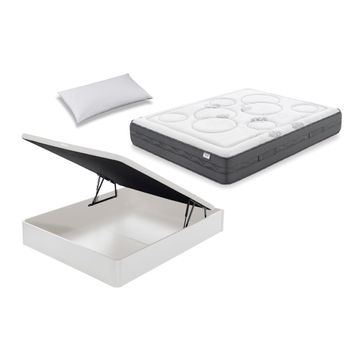 Colchón Flex Palace Visco 90x200 + Canapé Abatible Flex Blanco + Almohada Flex