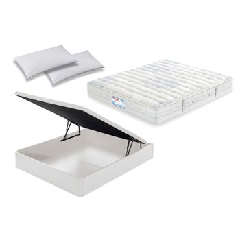 Colchón Flex Multielástic Visco 135x190 + Canapé Abatible Flex Blanco + 2 Almohadas Flex