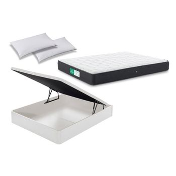 Colchón Flex Metrópoli Visco 150x190 + Canapé Abatible Madera Blanco + 2 Almohadas