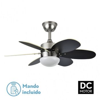 Ventilador Dc Alves 2xe27 Niquel 6 Aspas Rev. Wengue/haya 41x85d C/ Remoto Y Temporizador