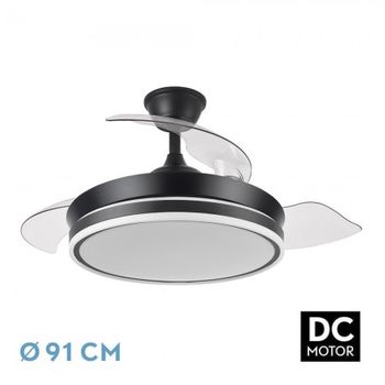 Ventilador De Techo Led Retractil Bayomo Motor Dc Negro Ø91cm