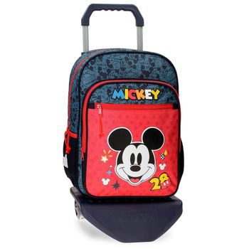 Mochila Escolar Mickey Get Moving 38cm Con Carro