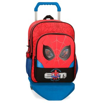 Mochila 40cm Spiderman Protector Dos Compartimentos Con Carro