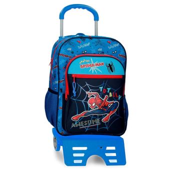 Mochila Escolar Spiderman Totally Awesome 40cm Con Carro