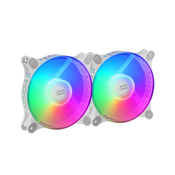 Mars Gaming Mf-duo, Kit 2 Ventiladores Frgb Rainbow 360°, Doble Conexión 3pin+4pin, Blanco