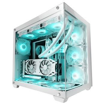 MC-ART Blanco Caja PC Gaming ATX Doble Cristal Templado Dibujable ARGB 12  Modos Ventilador 12cm