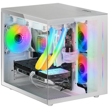 Minitorre Gaming Custom Blanca Mars Gaming Mc-view Microatx, 90º Cristal Templado