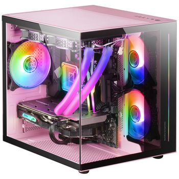 Minitorre Gaming Custom Rosa Mars Gaming Mc-view Microatx, 90º Cristal Templado