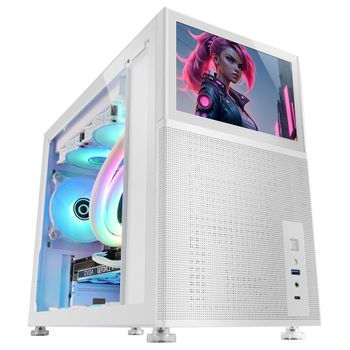 Mars Gaming Mc-lcd, Caja Pc Custom Micro-atx, Pantalla Lcd Ips 8", Blanco