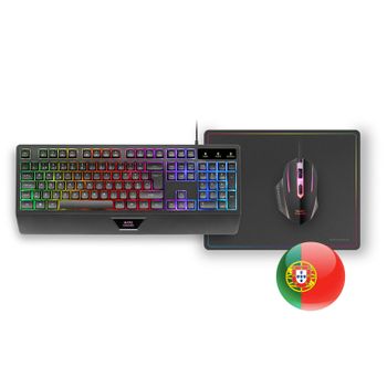 Mars Gaming Mcp124, Combo 3en1, Teclado, Ratón, Alfombrilla, Portugués, Negro