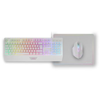 Mars Gaming Mcp124, Combo 3en1, Teclado, Ratón, Alfombrilla, Español, Blanco