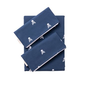 Set Cama Funda Nórdica 260x240, 2 Fundas Almohada 50x105 Algodón Navy Calaveras Scalpers