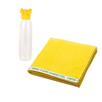 Set Toalla Playa Amarilla 90x160cm 100% Algodón + Botella Agua 500ml Borosilicato Amarillo