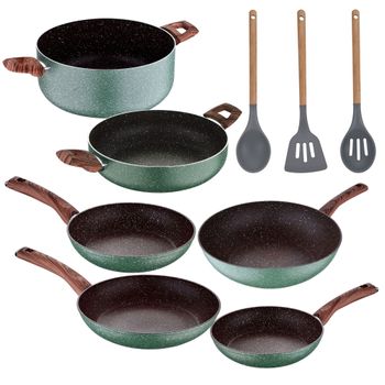 Batería Cocina Inducción 17 Piezas, Antiadherente Mármol Sin Pfoa,  Aluminio, Cazuelas Sartenes Azul Marino Berlinger Haus Aquamarine con  Ofertas en Carrefour